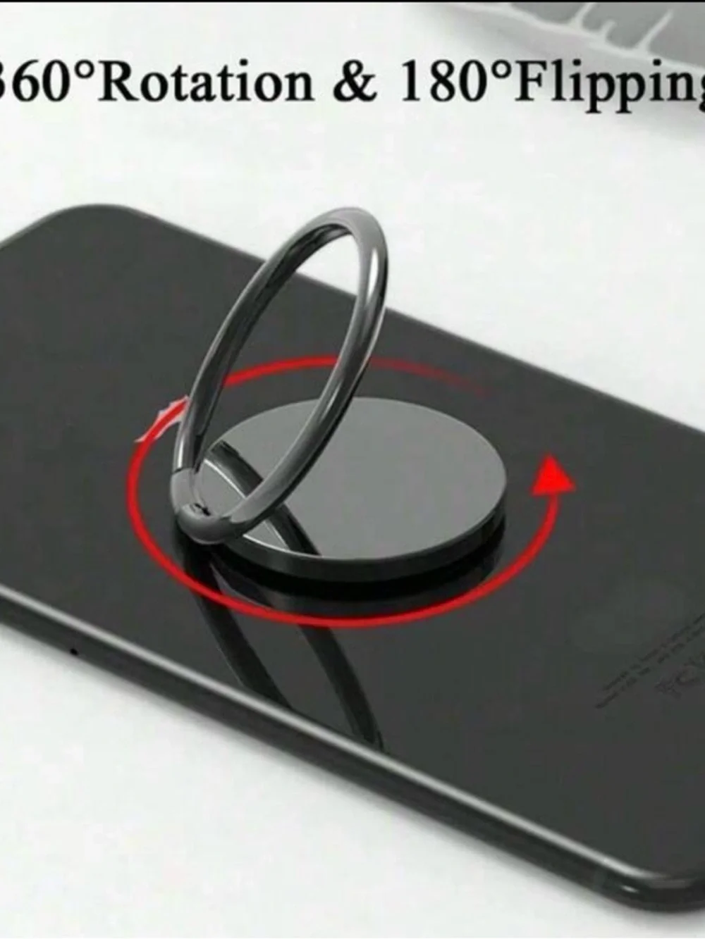 Black Rotating Phone Ring Stand with Kickstand Function